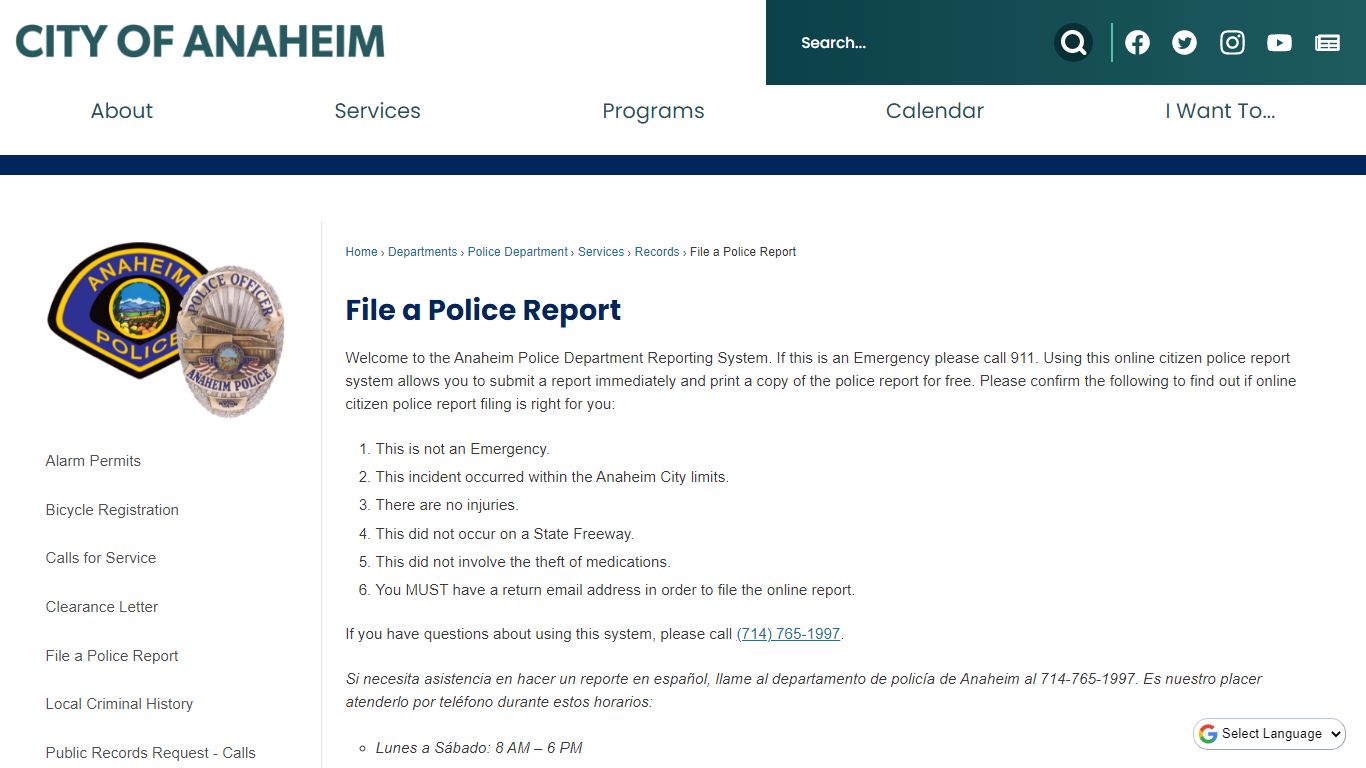 File a Police Report | Anaheim, CA - Official Website