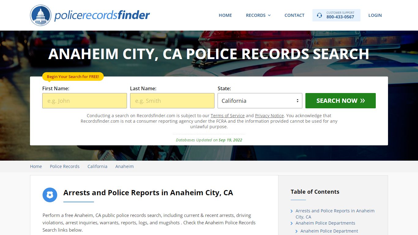 Anaheim, Orange County, CA Police Reports & Police Department Records